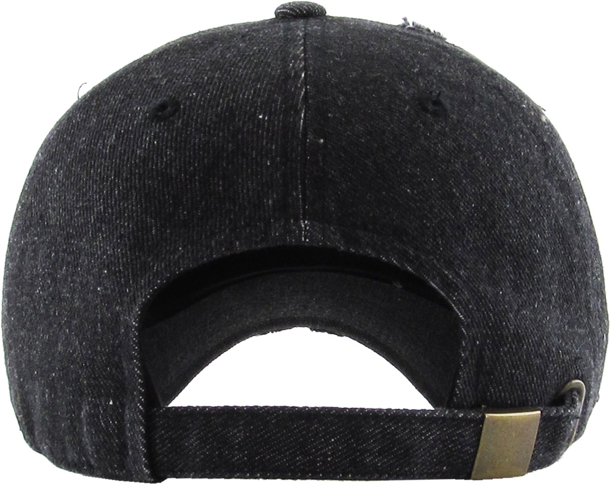 Black Denim Distressed Vintage Baseball Cap Back View